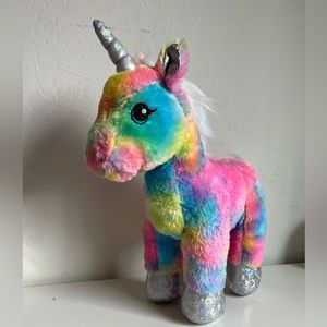 Build A Bear Rainbow Unicorn Plush 12" Tie-Dye Silver BAB